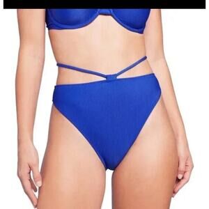 Women's Strappy Ribbed High Waist Extra High Leg Extra Cheeky Bikini Bottom S